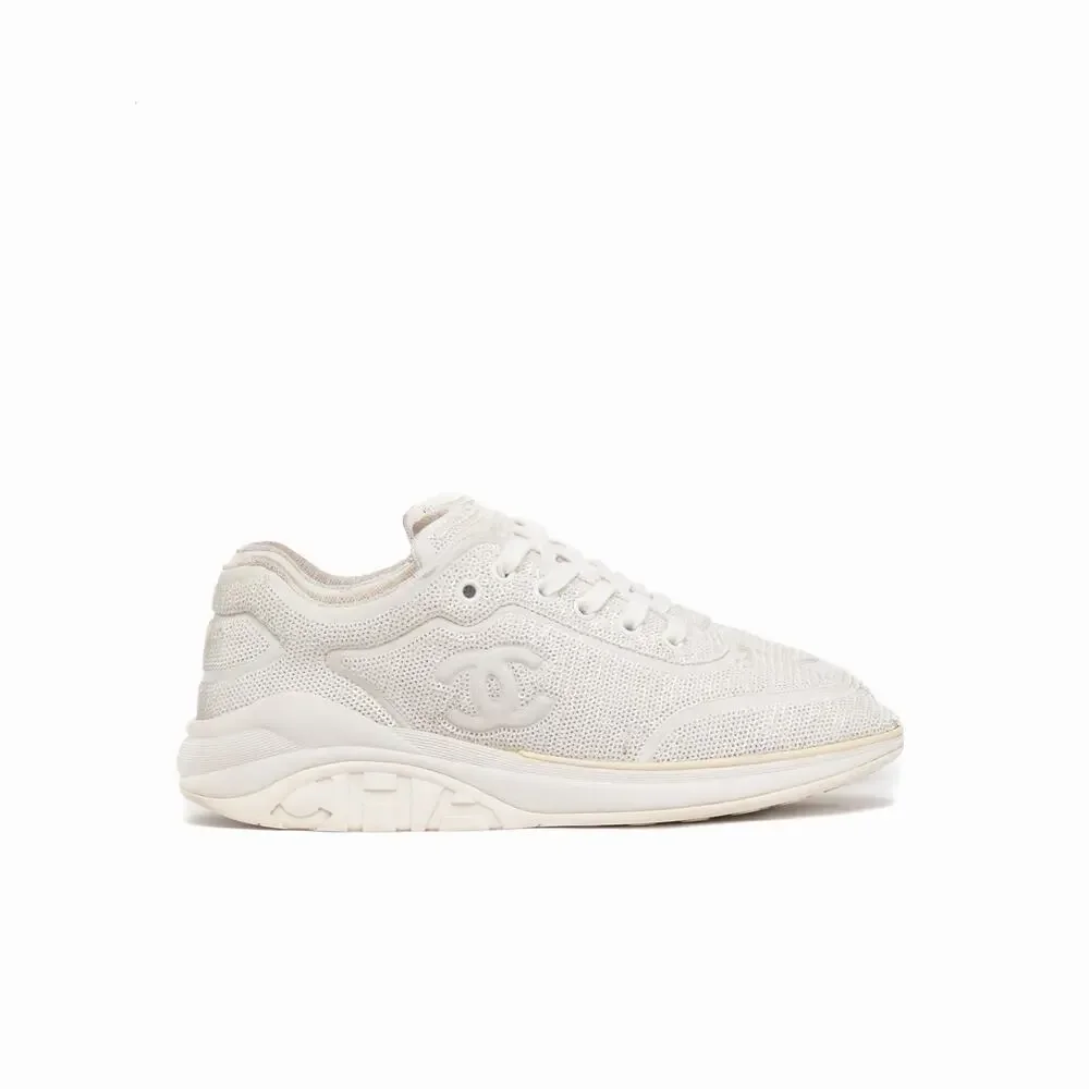 $1K CHANEL 2020 White Sequin Leather CC Low-Top Sneakers Trainers 39.5 US 9.5